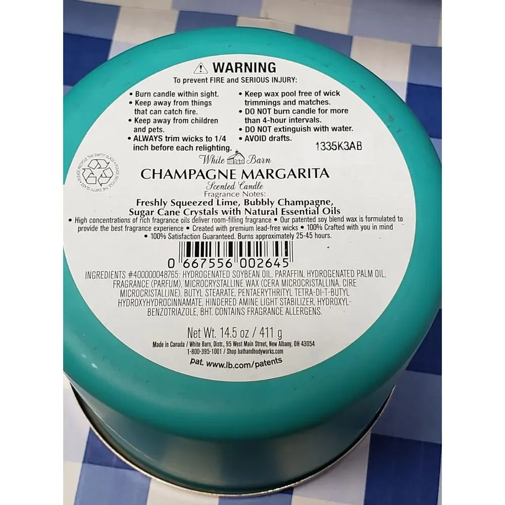 BBW Champagne Margarita Large 3 Wick Candle Home Fragrance Decor